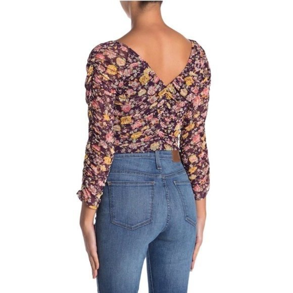 NWT FREE PRESS Floral Mesh Ruched Crop Top - XS - Picture 2 of 3